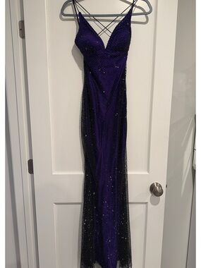 Baccio Couture Sleeveless Purple Beaded Maxi Dress with Crisscross Straps size S